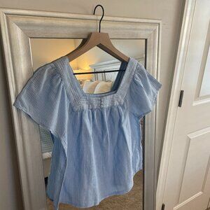 Lucky Brand Women's Blue White Striped Square Neck Short Sleeve Blouse Top XS